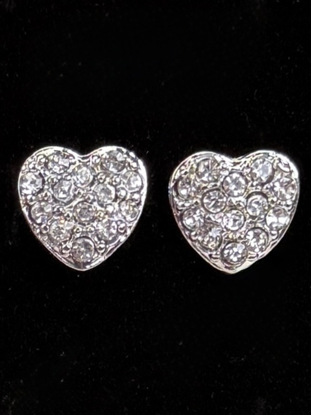 Vintage, silvertone, iridescent heart, bling pierced earrings